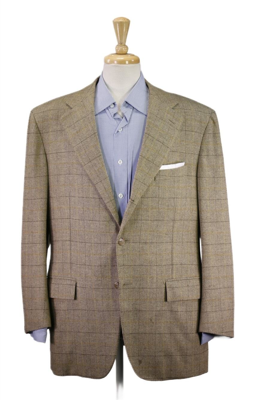 Faconnable by Cantarelli Brown Windowpane Knit Wool Cashmere 2-Btn Sportcoat 44R